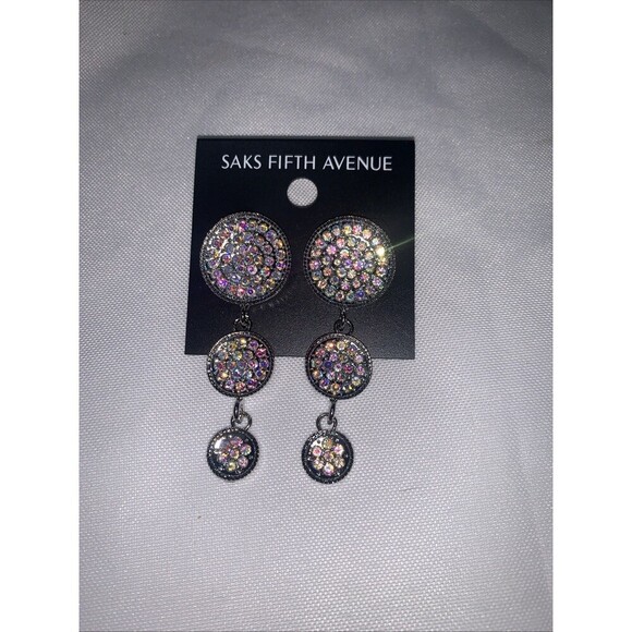 Saks Fifth Avenue Rhinestones Dangle Pierced 1.5" Earrings New - Picture 1 of 5